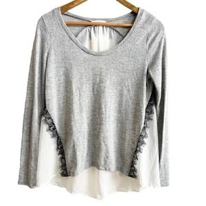 Lush Layered Lace Top XS Gray Sheer Whimsigoth Balletcore‎ Long Sleeve
